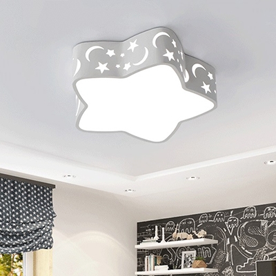 White Star Shape LED Flush Light Modern Design Metallic Ceiling Fixture for Kindergarten Kids Room
