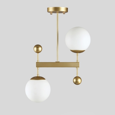 2 Light Globe Drop Lamp Designers Style White Glass Ceiling Lamp in Gold for Hallway