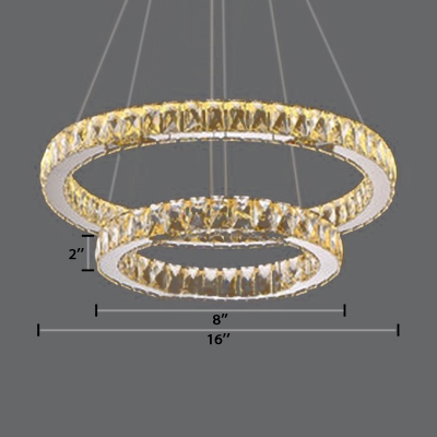2 Tiers Ring LED Suspended Light Modern Fashion Crystal Hanging Light for Restaurant