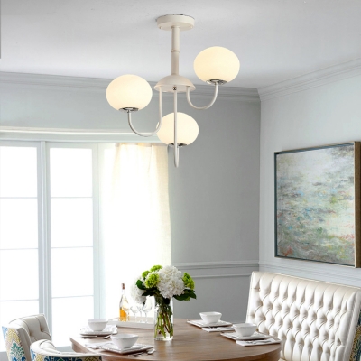 3 Lights Oval Hanging Light Modernism Opal Glass Chandelier in Black/White for Living Room