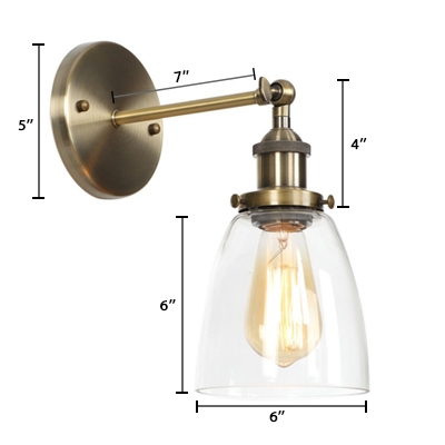 Bronze Finish Dome Wall Light Loft Style Clear Glass Single Light Small Wall Sconce for Staircase
