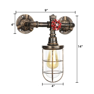 Bronze Finish Metal Cage Wall Lamp Vintage 1 Head Wall Mount Light for Warehouse