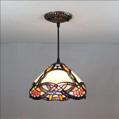 Classic Art Loft Hanging Lamp with Baroque Design Conical Glass Shade in Tiffany Style, 8