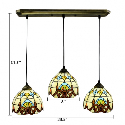 Classic Baroque Style Stained Glass Tiffany 3-light Pendant for Dining Room