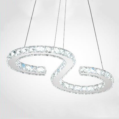 Crystal S Shape LED Suspension Light Modern Fashion Hanging Ceiling Lamp in Chrome