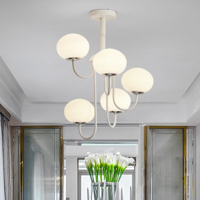 Designers Style Oval Suspended Lamp Milky Glass 5 Lights Chandelier Light for Bedroom