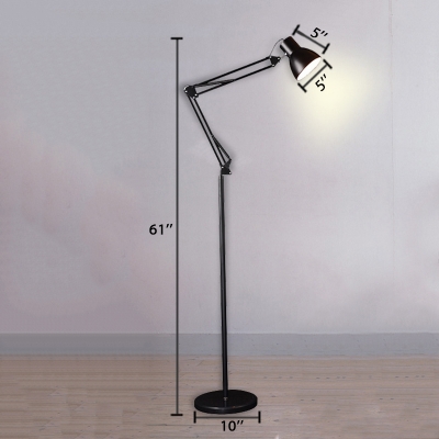 Dome Floor Light Modern Adjustable Metal Single Head Standing Light in Black for Study Room