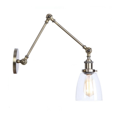 Dome Wall Mount Fixture with Swing Arm Industrial Glass Shade 1 Bulb Wall Lamp in Bronze for Studio