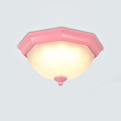 Frosted Glass Octagon Flushmount with Bowl Shade Simplicity LED Flush Light Fixture in Green/Pink