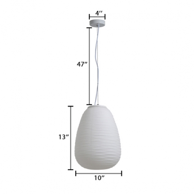 Frosted Glass Ribbed Hanging Light Minimalist Single Light Suspended Lamp for Bedroom in White