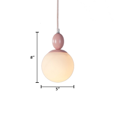 Frosted Glass Suspended Light with Ball Shade Gray/Pink 1 Light Hanging Pendant Light for Foyer