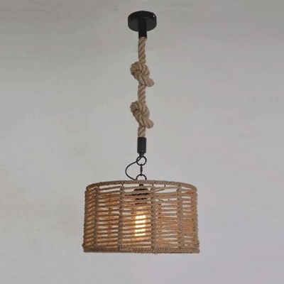 Industrial Single Pendant Light Vintage with Cylinder Rope Shade for Bar and Diner