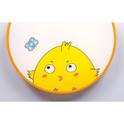 Metal Round Shade Flushmount with Adorable Chick Design Nursing Room LED Ceiling Fixture in Yellow