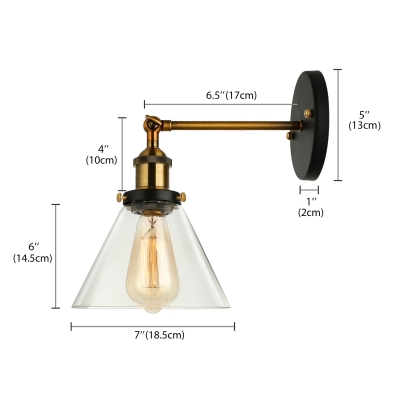 One Light Vintage Bronze LED Wall Sconce with Clear Glass Cone Shade