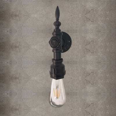 Open Bulb Wall Light Industrial Metal Single Light Wall Sconce in Black with On/off Switch