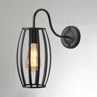 Oval Cage Wall Mount Light Industrial Modern Wrought Iron 1 Head Wall Sconce in Black