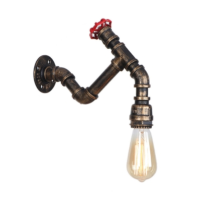 Pipe Style Bare Bulb Lighting Fixture Vintage Metallic Single Head Wall Sconce in Antique Bronze