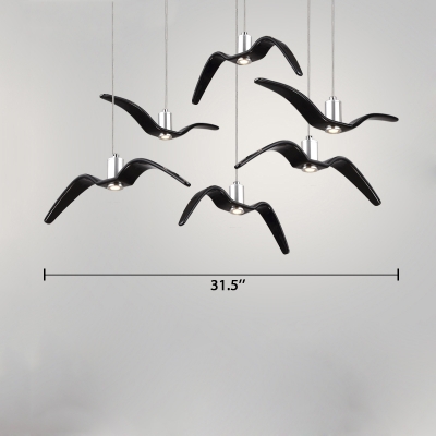 Resin Seagull LED Hanging Lamp Modern Design 6 Light Cluster Pendant Light in Black