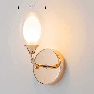Rose Gold Oval Wall Lighting Minimalist Glass Shade 1 Bulb Small Wall Sconce for Sitting Room