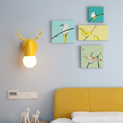 Rotatable Antler Wall Mount Light Colorful Simple Boys Girls Room Metal 1 Light Sconce Lighting