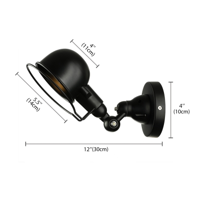 Rotatable Single Light Wall Sconce in Dome Shade Industrial Black Metal Wall Lamp