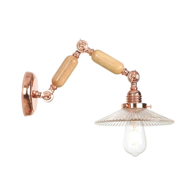 Scalloped Wall Mount Fixture Industrial Glass Shade 1 Light Wall Light in Rose Gold with Swing Arm