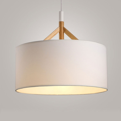 Simplicity Round Pendant Light Fabric Single Head Drop Ceiling Lighting in White