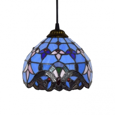 Tiffany-Style Baroque Dome Glass Shade Ceiling Fixture, 8