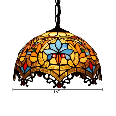 Tiffany-Style Victorian Ceiling Pendant Fixture with Splendid Dome Glass Shade in Multicolor Finish