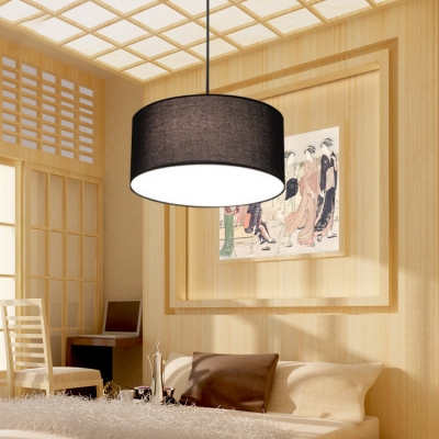 Triple Head Drum Chandelier Light Minimalist Fabric Hanging Light in Black for Corridor