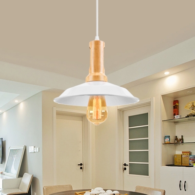 White Finished Hanging Small Indoor LED Pendant with Wood Accent