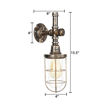 Wire Guard Wall Sconce Retro Style Metallic 1 Light Wall Mount Light in Bronze for Porch