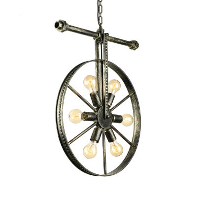 Wrought Iron Wheel Shaped Chandelier Nautical Industrial Style 5 Light Hanging Pendant for Restaurant Farmhouse