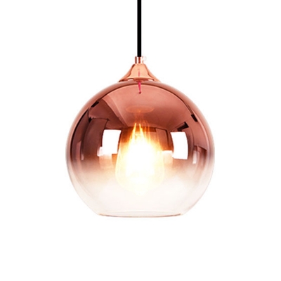 1 Bulb Globe Suspended Lamp Designers Style Faded Glass Art Deco Hanging Light in Rose Gold