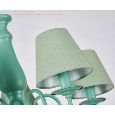 3/5 Heads Conical Hanging Lamp Retro Style Chandelier with Green Fabric Shade for Living Room
