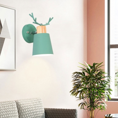 Antler Sconce Light with Coolie Shade Kids Room Hallway Metal 1 Light Wall Light Fixture in Green
