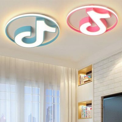 Blue/Pink Musical Note LED Flushmount Contemporary Acrylic Ceiling Fixture for Amusement Park
