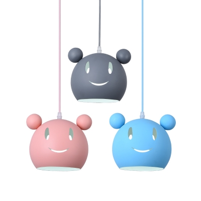 Cartoon Mouse Suspended Light Baby Kids Room Metallic 1 Bulb Pendant Light in Blue/Gray/Pink