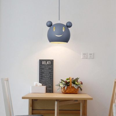 Cartoon Mouse Suspended Light Baby Kids Room Metallic 1 Bulb Pendant Light in Blue/Gray/Pink