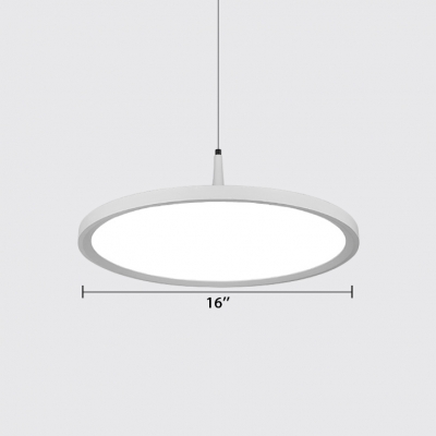 Contemporary Disc LED Pendant Light Metal Shade Single Drop Light in White 12