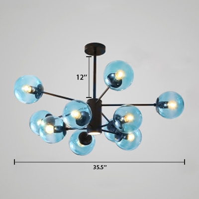 Faded Blue Glass Bubble Chandelier Modern Chic Multi Light Suspended Ceiling Lamp
