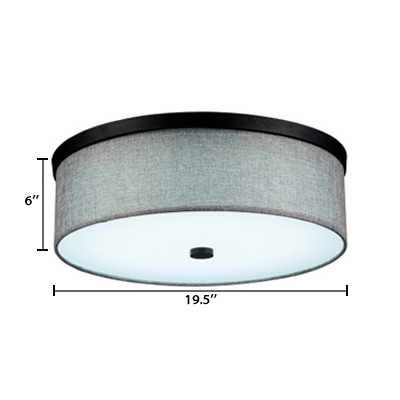 Gray Cylindrical Flush Light Simple Concise Fabric Mount Fixture for Living Room