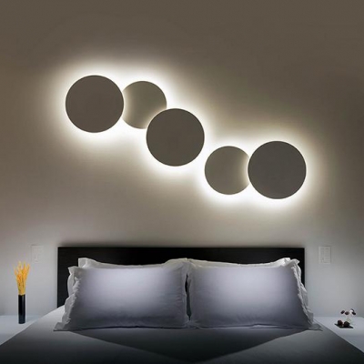 Gray Round Disc LED Wall Light Minimalist Metal 2 Bulbs Wall Sconce for Coffee Shop