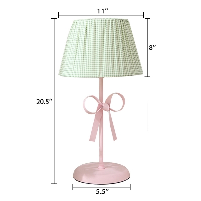 Green Trellis Design Standing Table Light with Bowknot Fabric Shade 1 Bulb Table Lamp for Living Room