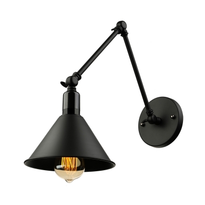 Indoor LED Wall Light in Industrial Style with Cone Black Shade