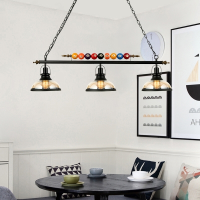 Industrial 3 Light Island Pendant with Clear Glass Shade in Black Billiard Ball Decorative Chandelier
