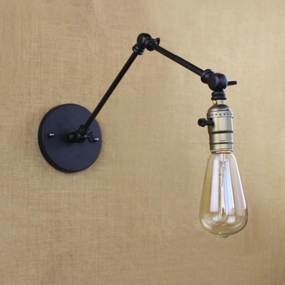 Industrial Open Bulb Wall Mount Light Adjustable Single Head Wall Lighting with Black Metal Base