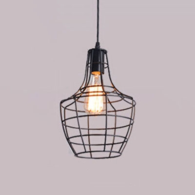 

Industrial Single Pendant Light E27 Lighting with Wrought Iron Metal Frame in Black, HL449183