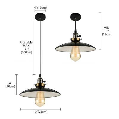 Industrial Style 1 Light Pendant with Saucer Shade