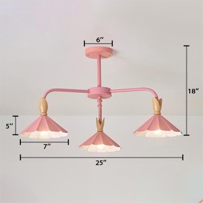 Lovely Pink Scalloped Hanging Chandelier Nordic Style Metal 3/6 Lights Lighting Fixture for Girls Room